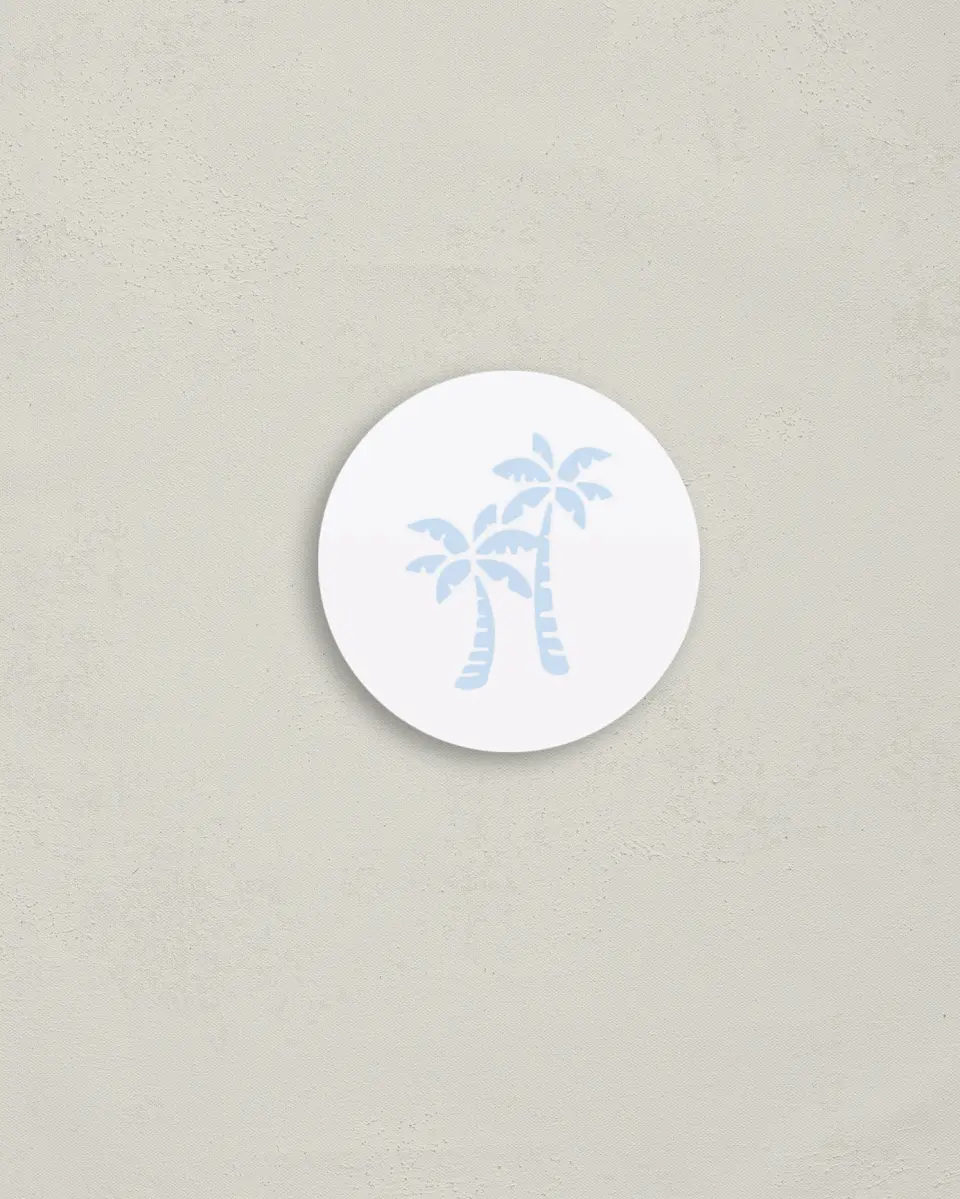 This is a 2" circle Envelope Seal called Stamped Palms printed in full color