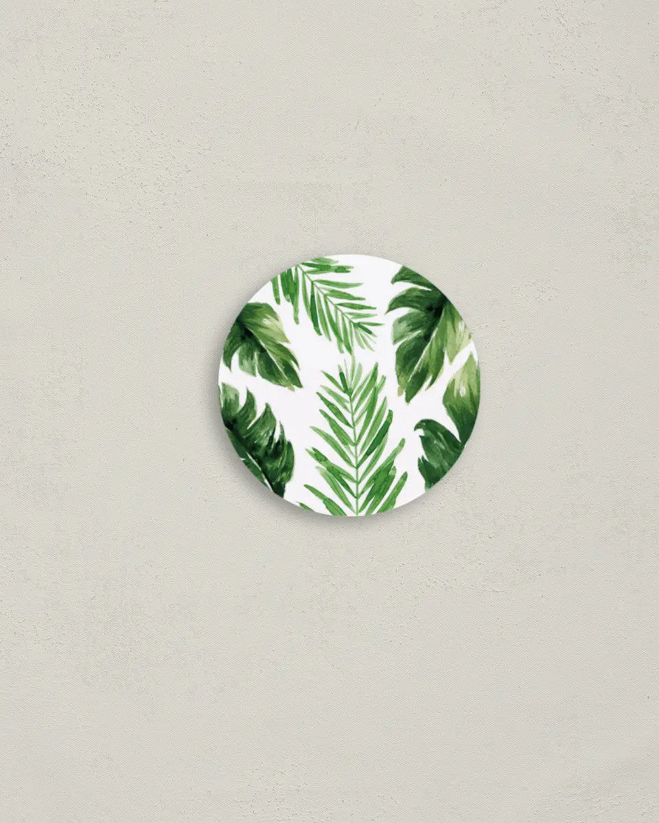 This is a 2" circle Envelope Seal called Beach Palms printed in full color