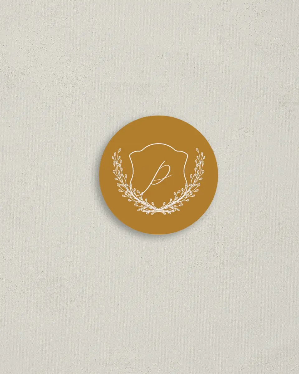 This is a 2" circle Envelope Seal called Beloved Crest printed in full color