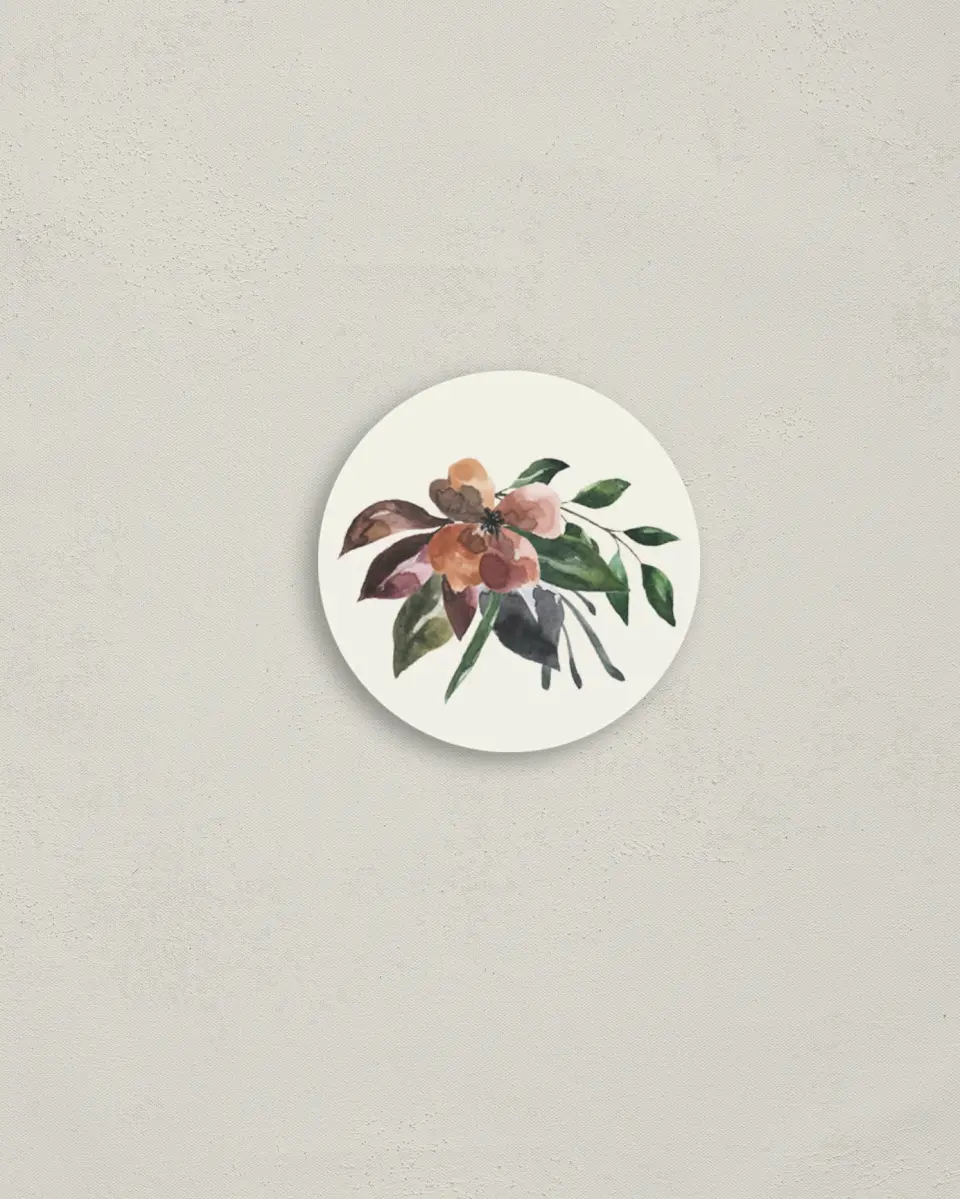 This is a 2" circle Envelope Seal called Golden Blooms printed in full color