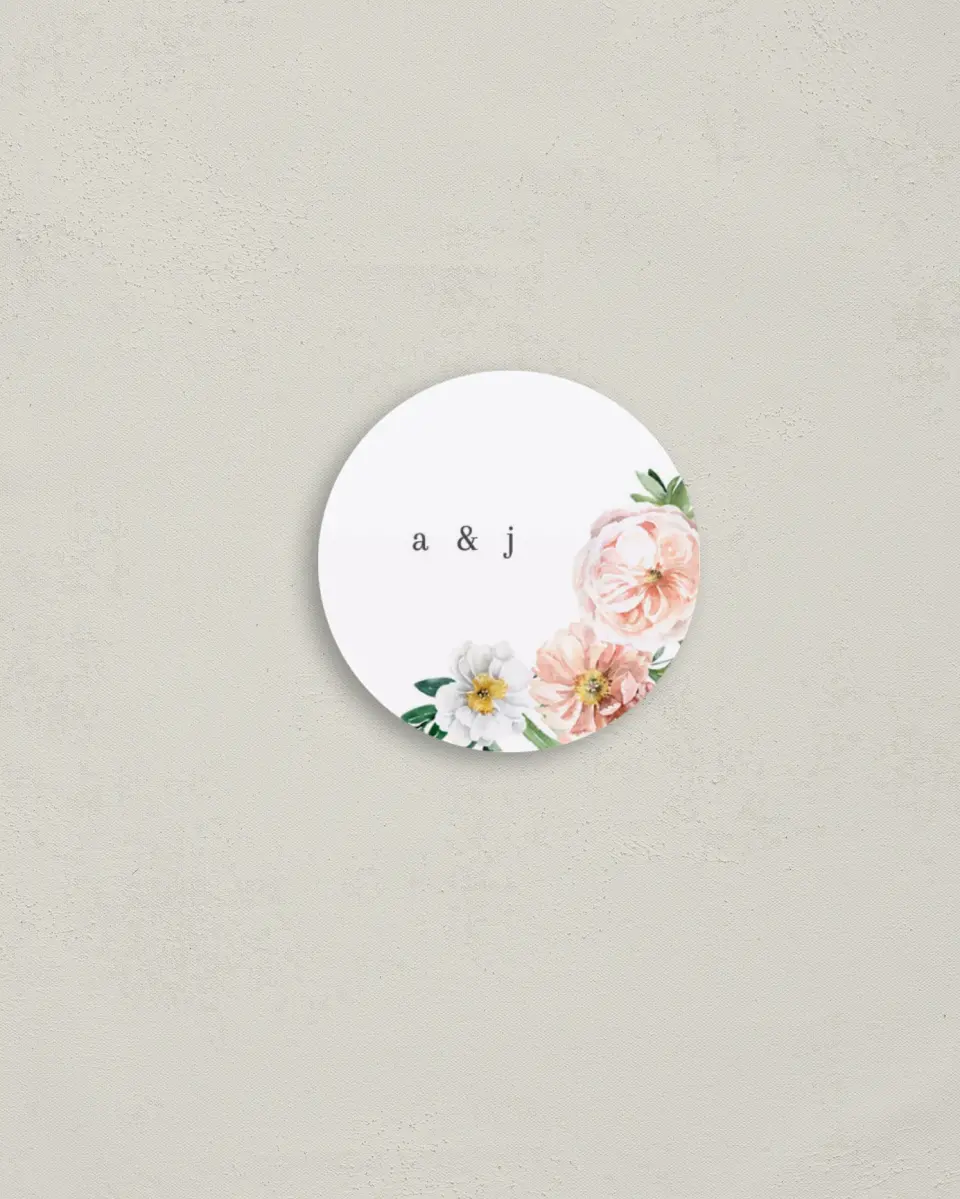This is a 2" circle Envelope Seal called Delicate Florals printed in full color