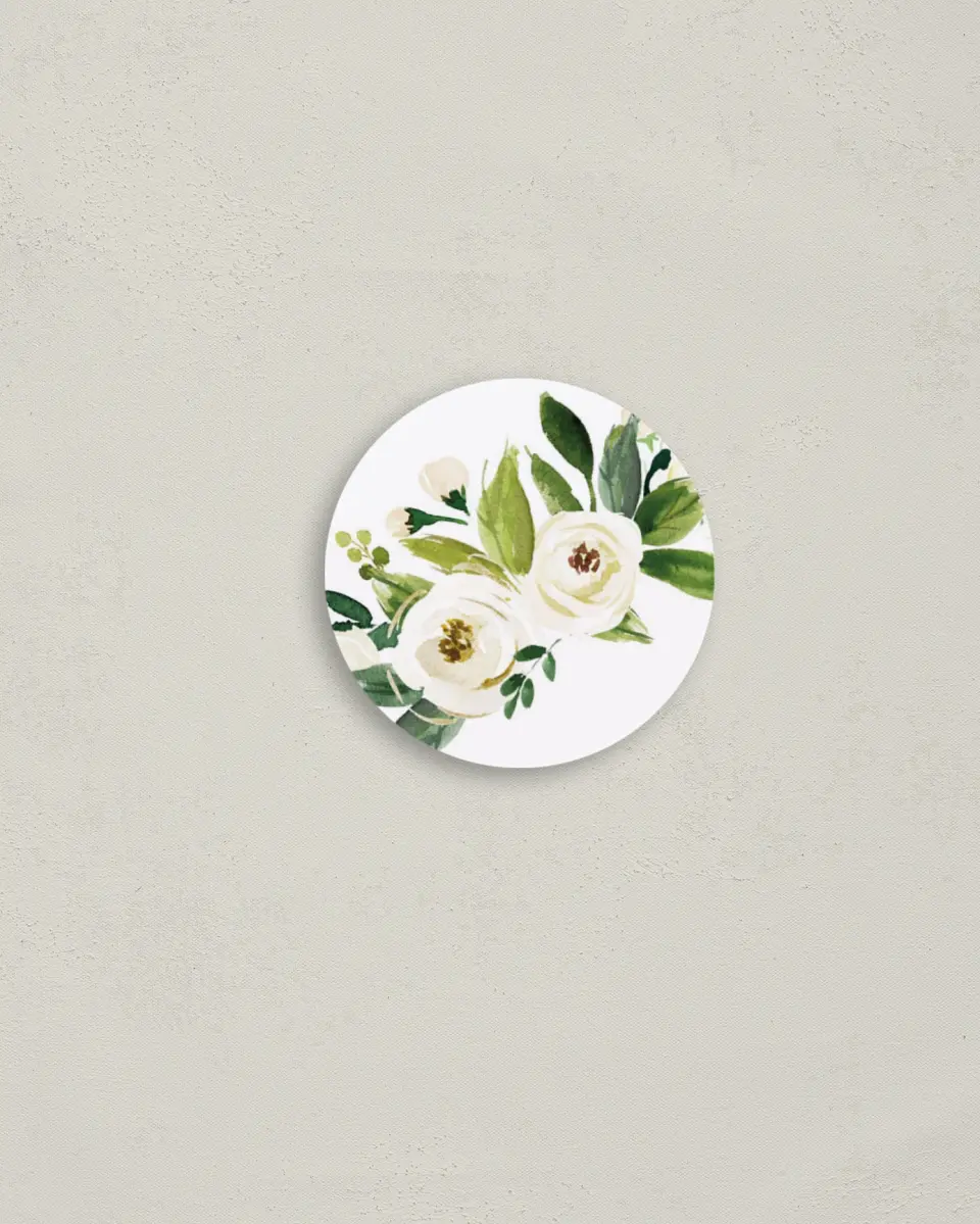 This is a 2" circle Envelope Seal called Wedding Florals printed in full color
