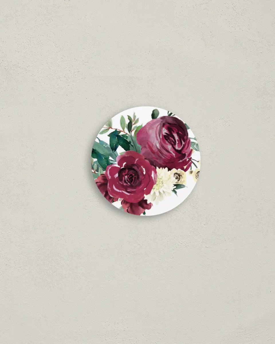 This is a 2" circle Envelope Seal called Floral Touch printed in full color