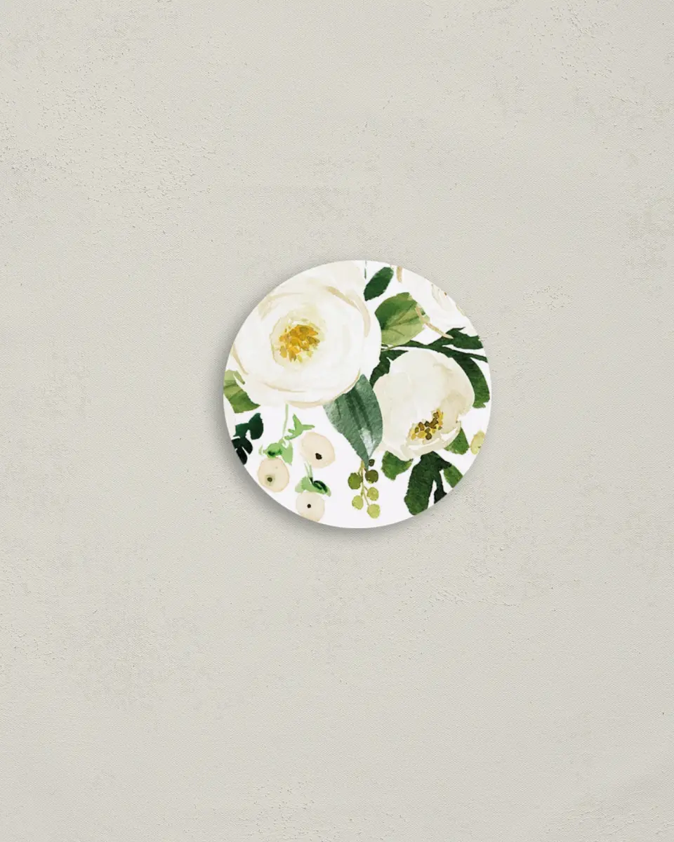 This is a 2" circle Envelope Seal called Elegant Garden printed in full color