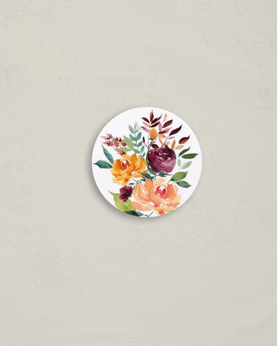 This is a 2" circle Envelope Seal called Floral Ring printed in full color