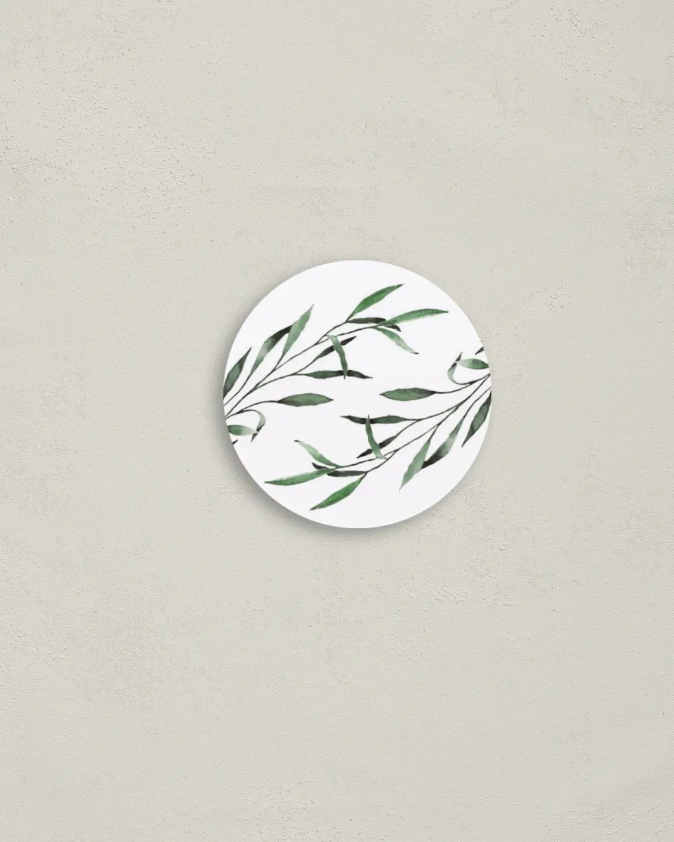 This is a 2" circle Envelope Seal called Tender Twig printed in full color