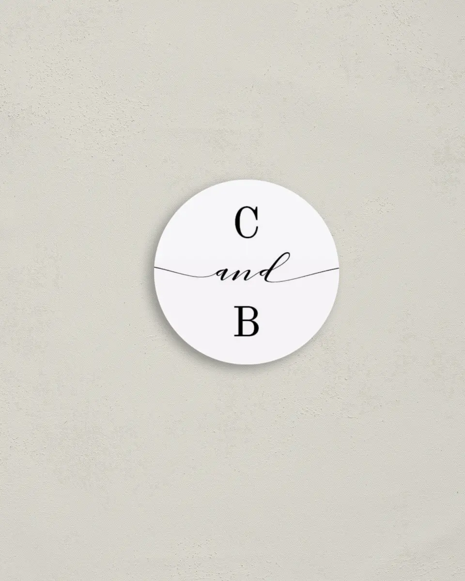 This is a 2" circle Envelope Seal called Classy Type printed in full color