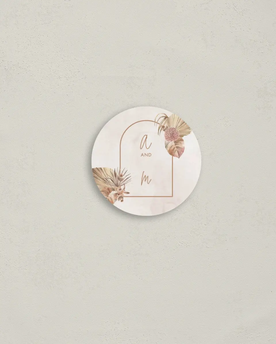This is a 2" circle Envelope Seal called Boho Blooms printed in full color