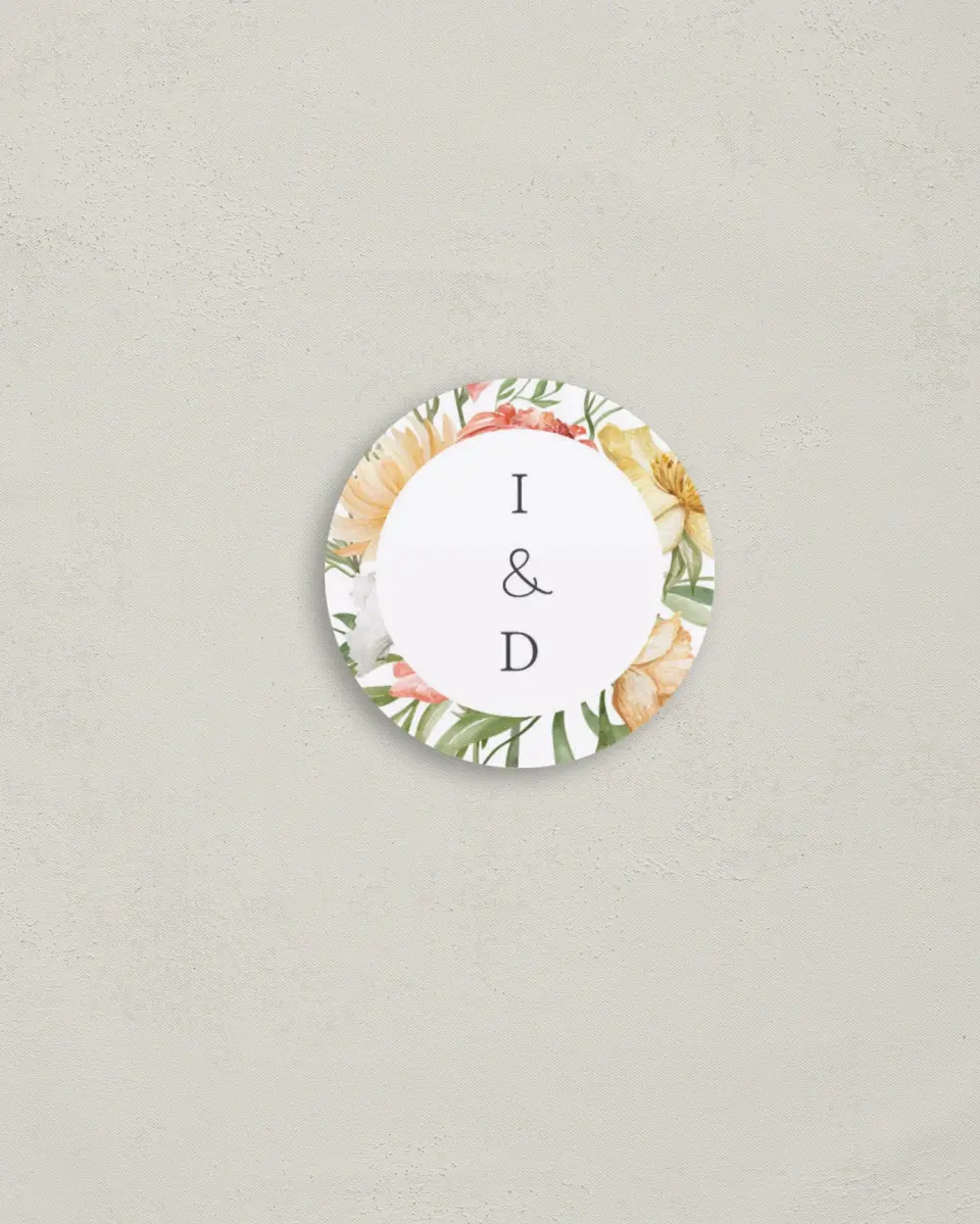 This is a 2" circle Envelope Seal called Secluded Blooms printed in full color