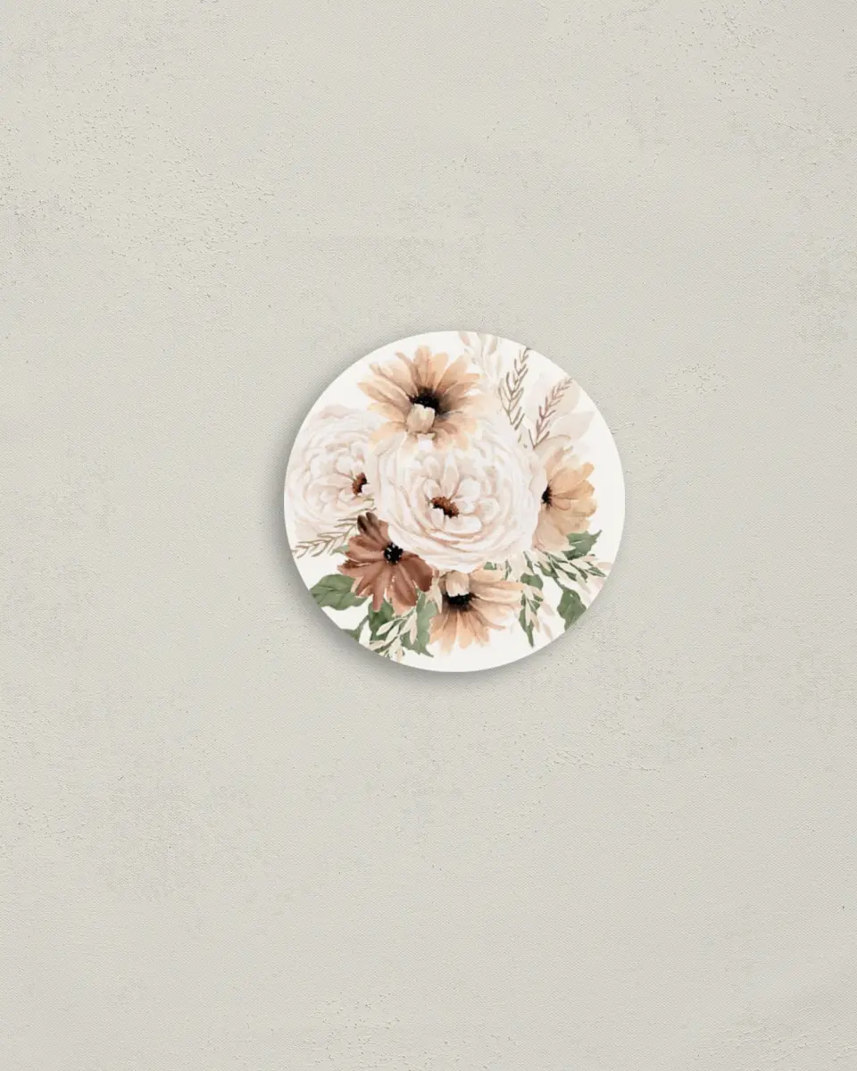 This is a 2" circle Envelope Seal called Autumn Blooms printed in full color