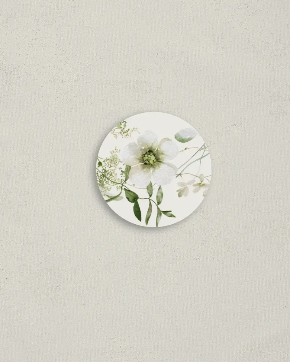 This is a 2" circle Envelope Seal called Graceful Greenery printed in full color