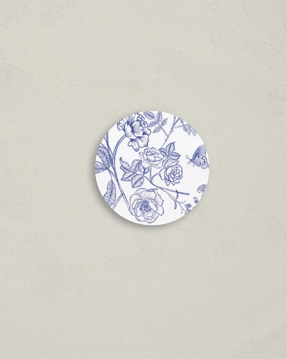 This is a 2" circle Envelope Seal called Modern Chinoiserie printed in full color