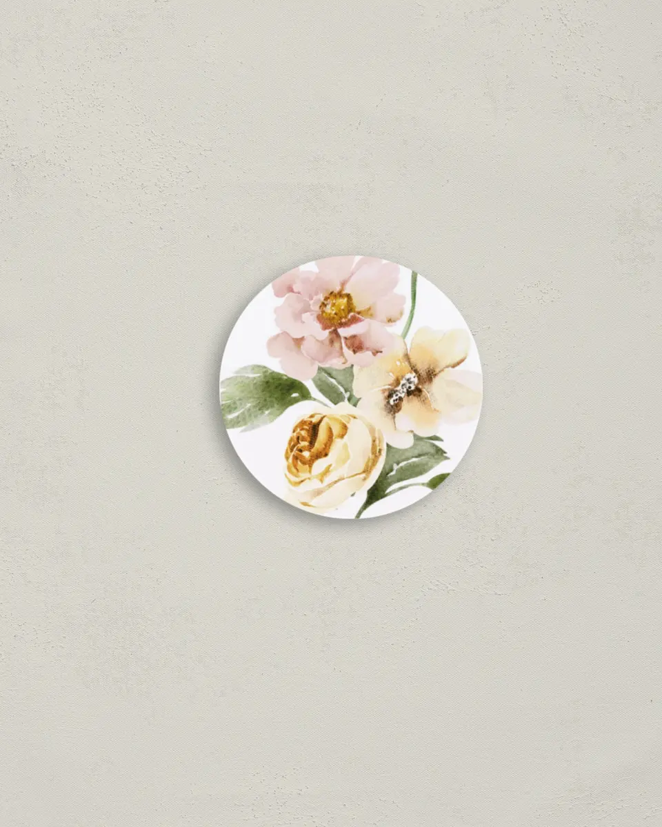 This is a 2" circle Envelope Seal called Hopeful Floral printed in full color