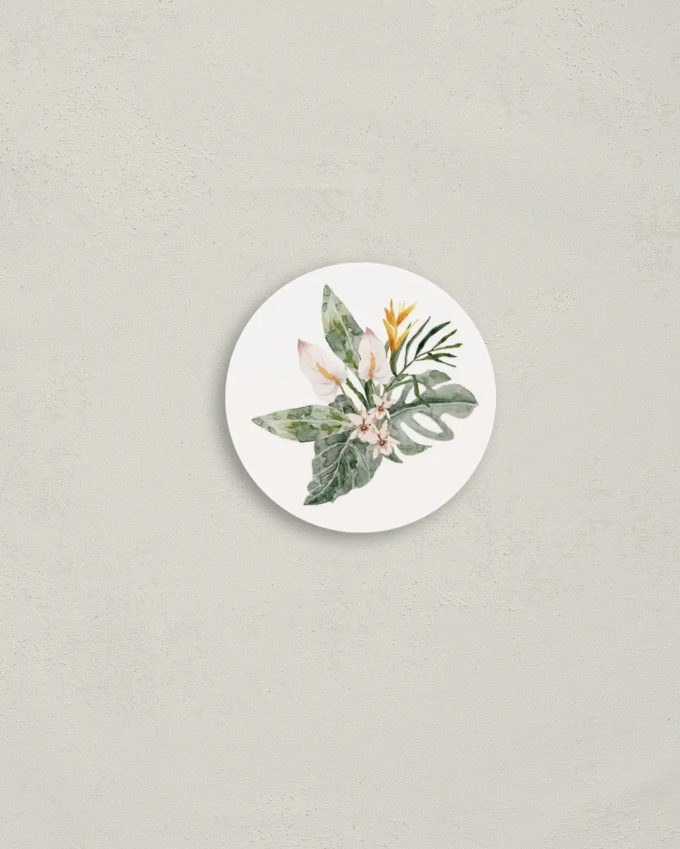 This is a 2" circle Envelope Seal called Aloha Amore printed in full color