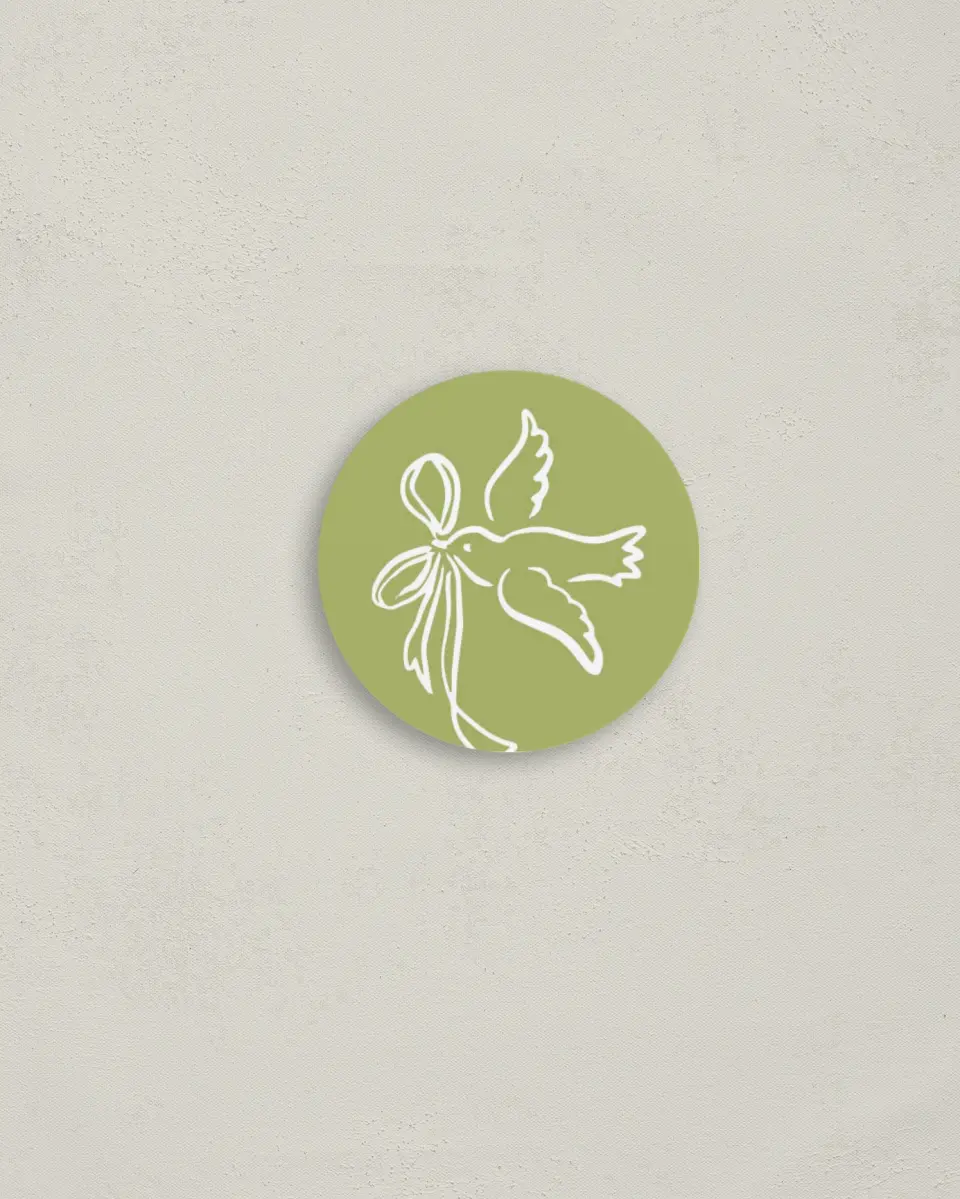 This is a 2" circle Envelope Seal called Wedding Whimsy printed in full color