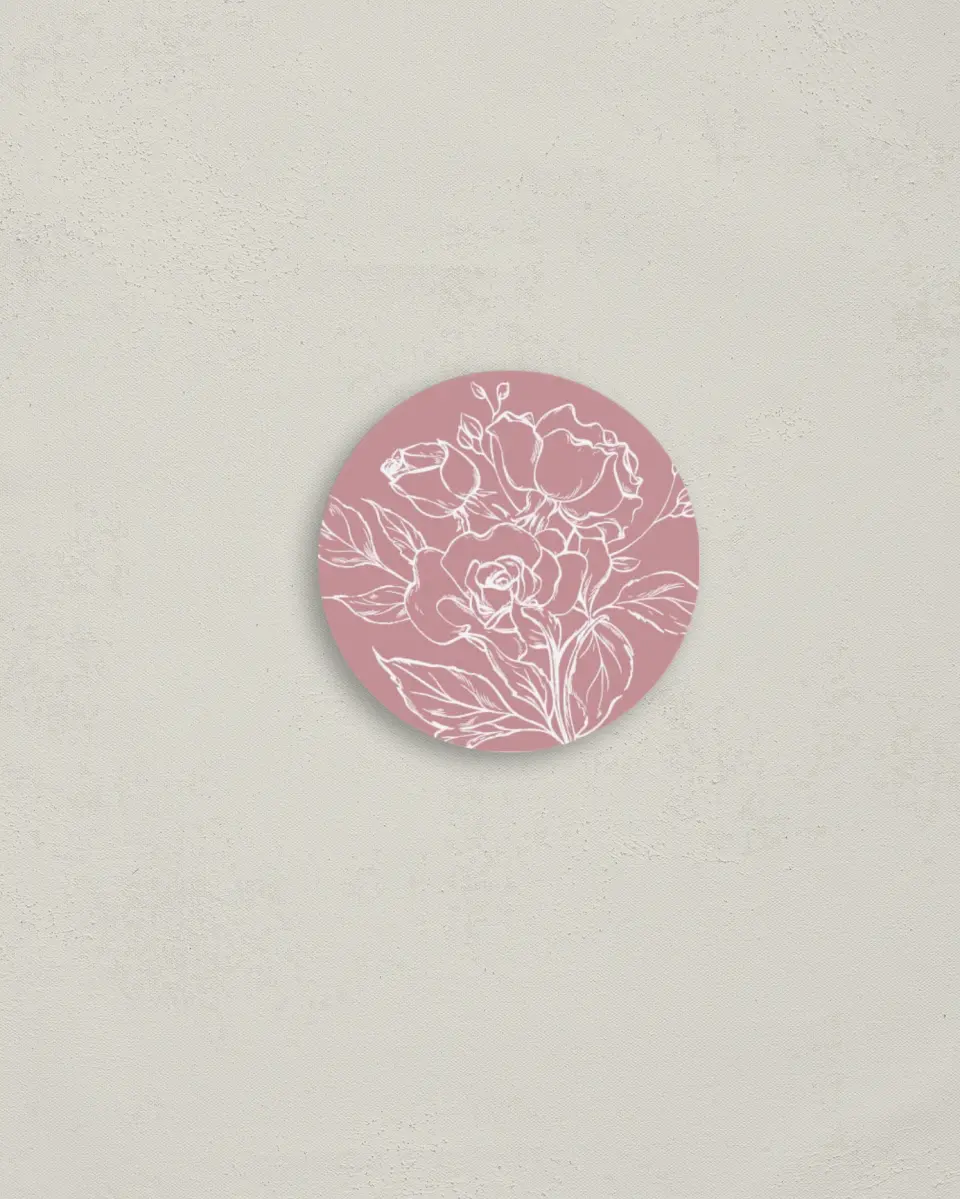 This is a 2" circle Envelope Seal called Blushing Rose printed in full color