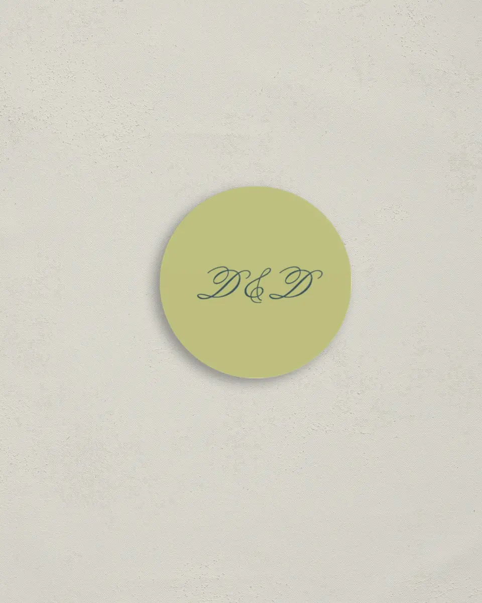 This is a 2" circle Envelope Seal called Garden of Vows printed in full color