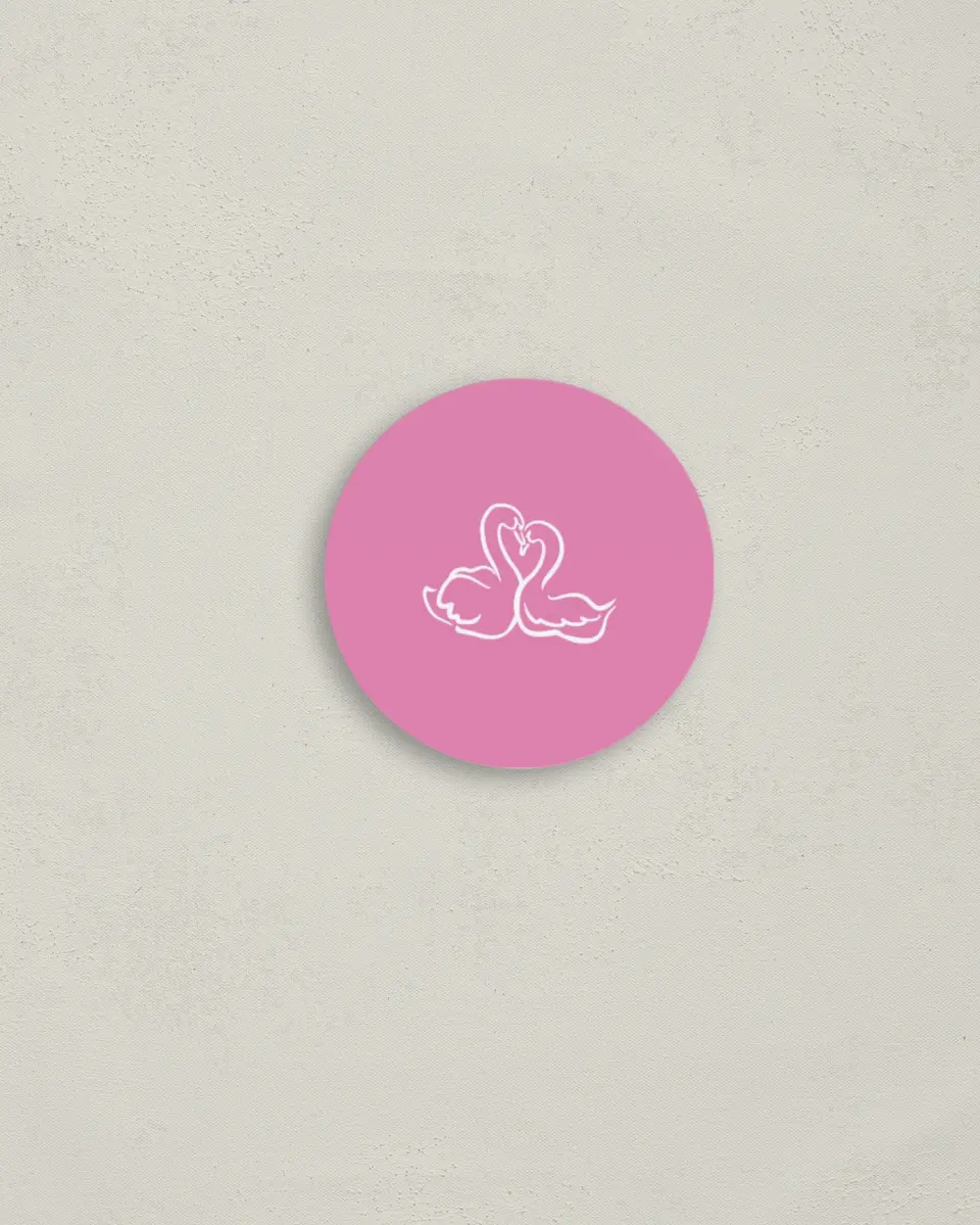 This is a 2" circle Envelope Seal called Swan Love printed in full color