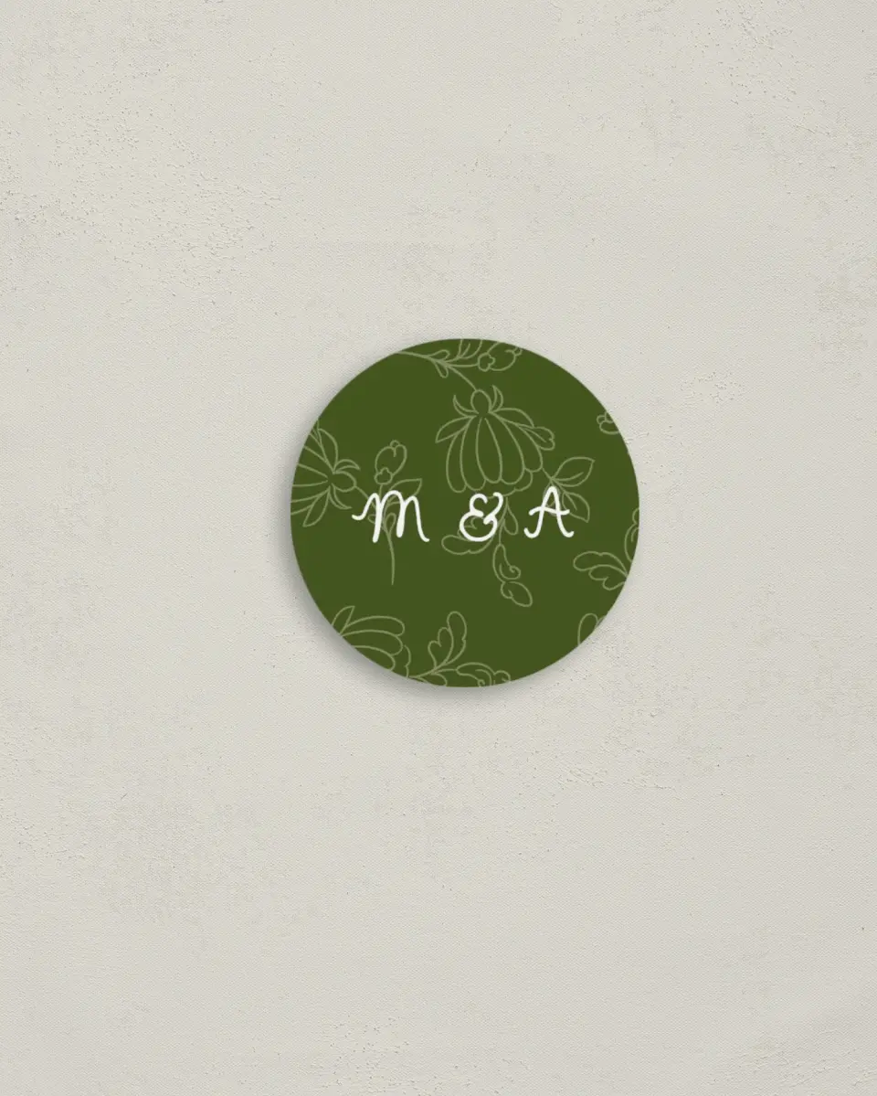 This is a 2" circle Envelope Seal called Evergreen Elegance printed in full color