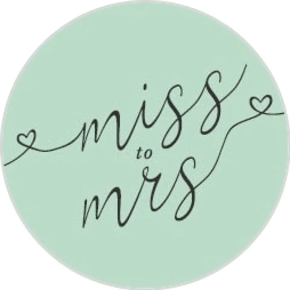 This is a 1¼" circle Envelope Seal called Soon To Be Mrs. printed in full color