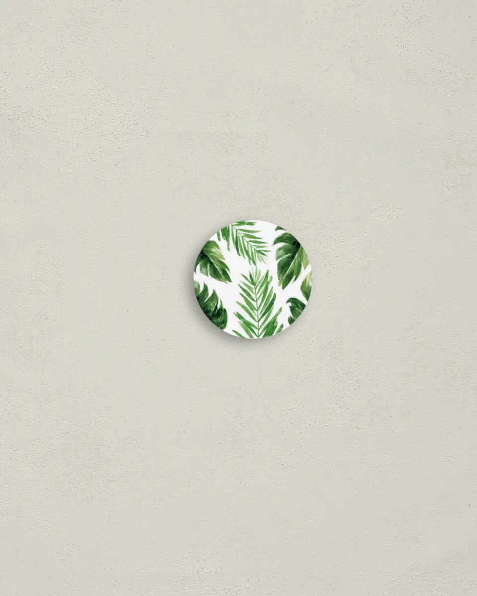 This is a 1¼" circle Envelope Seal called Beach Palms printed in full color