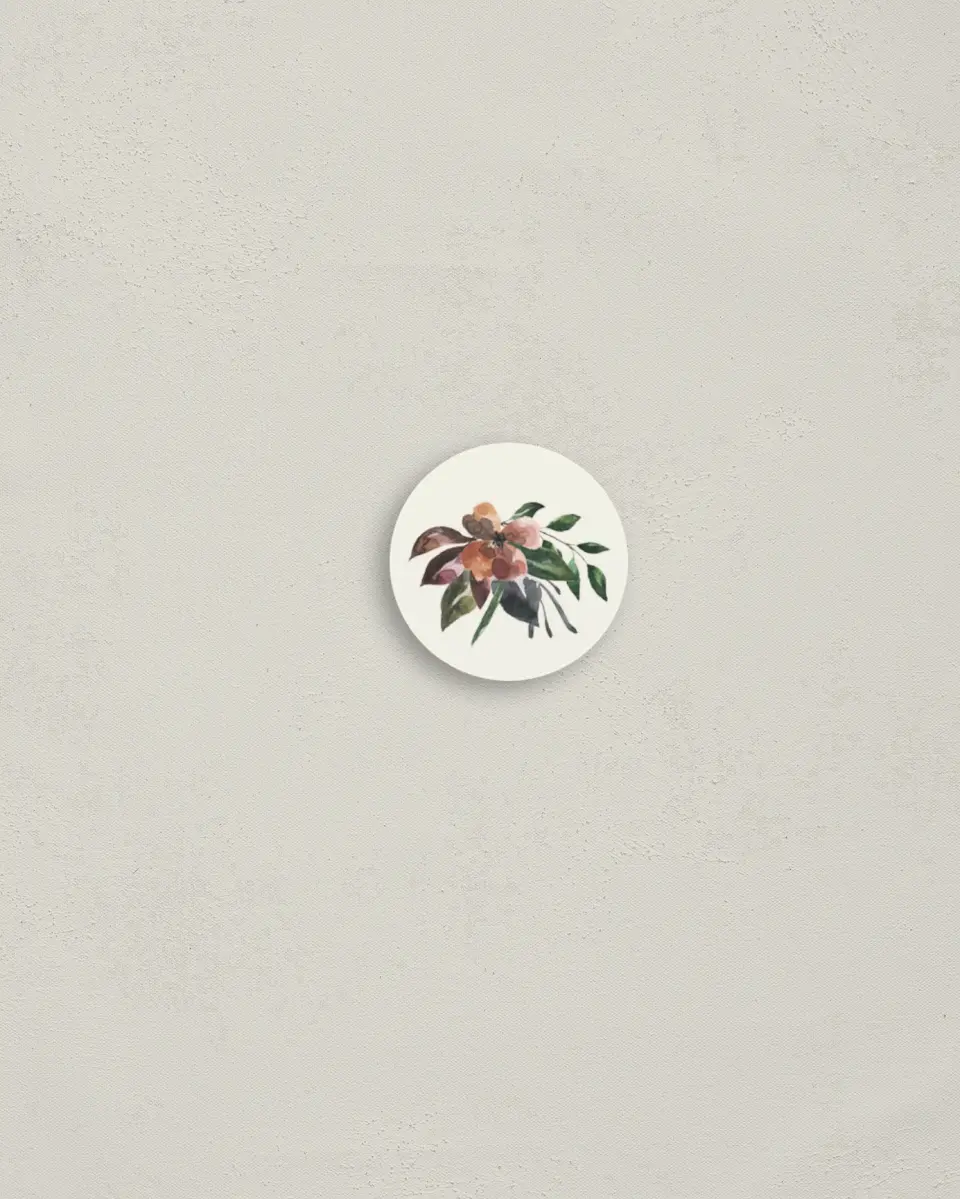 This is a 1¼" circle Envelope Seal called Golden Blooms printed in full color