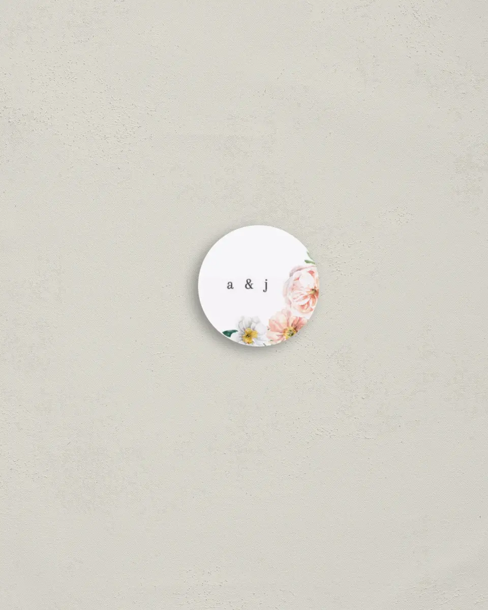 This is a 1¼" circle Envelope Seal called Delicate Florals printed in full color
