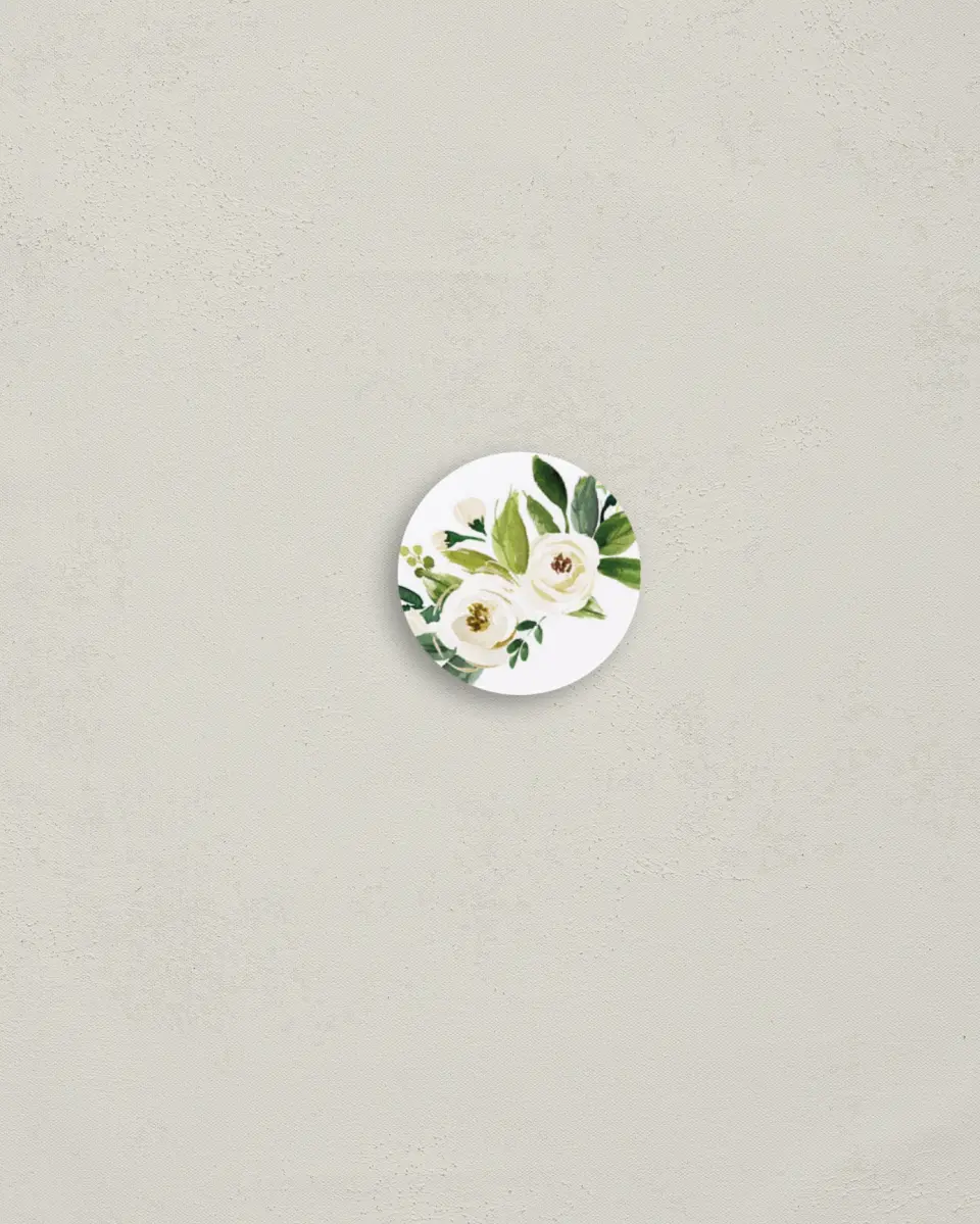 This is a 1¼" circle Envelope Seal called Wedding Florals printed in full color