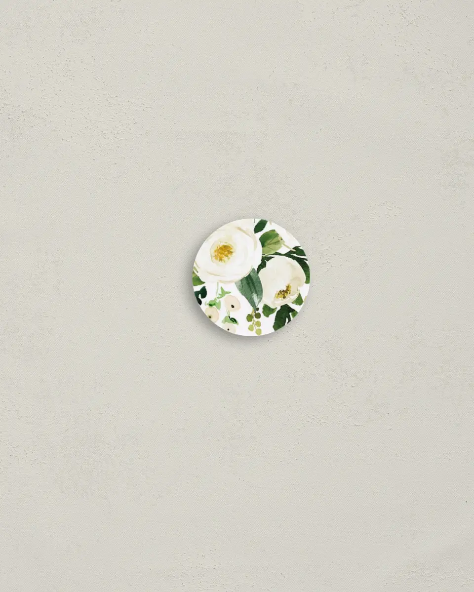 This is a 1¼" circle Envelope Seal called Elegant Garden printed in full color