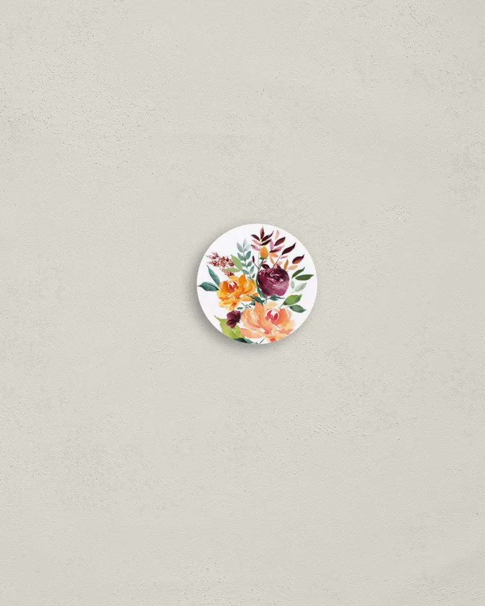 This is a 1¼" circle Envelope Seal called Floral Ring printed in full color