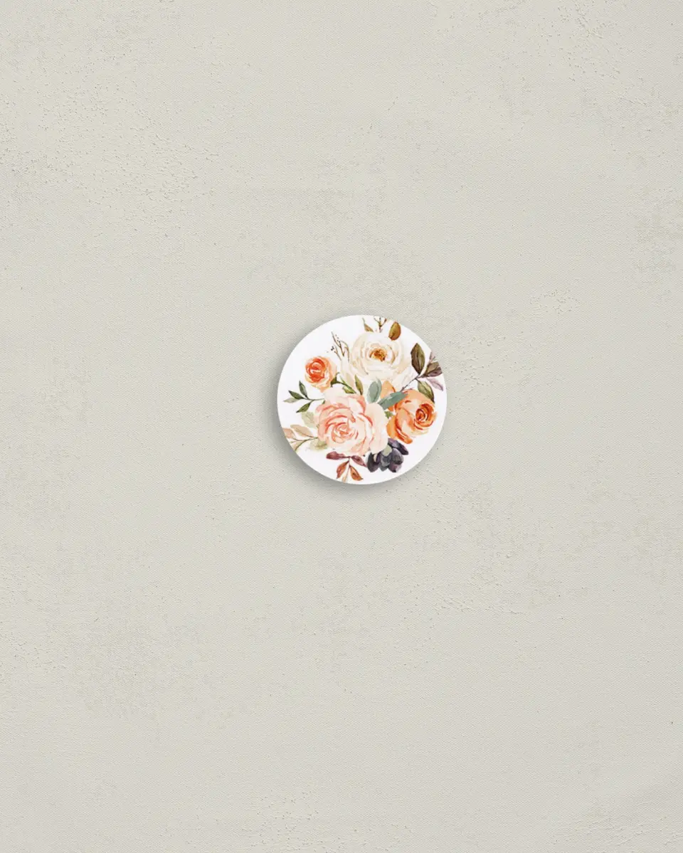 This is a 1¼" circle Envelope Seal called Romantic Garden printed in full color