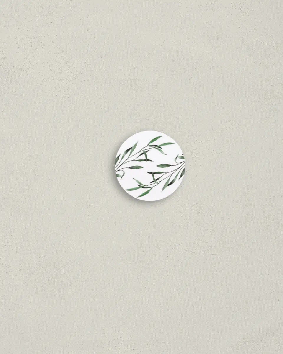 This is a 1¼" circle Envelope Seal called Tender Twig printed in full color