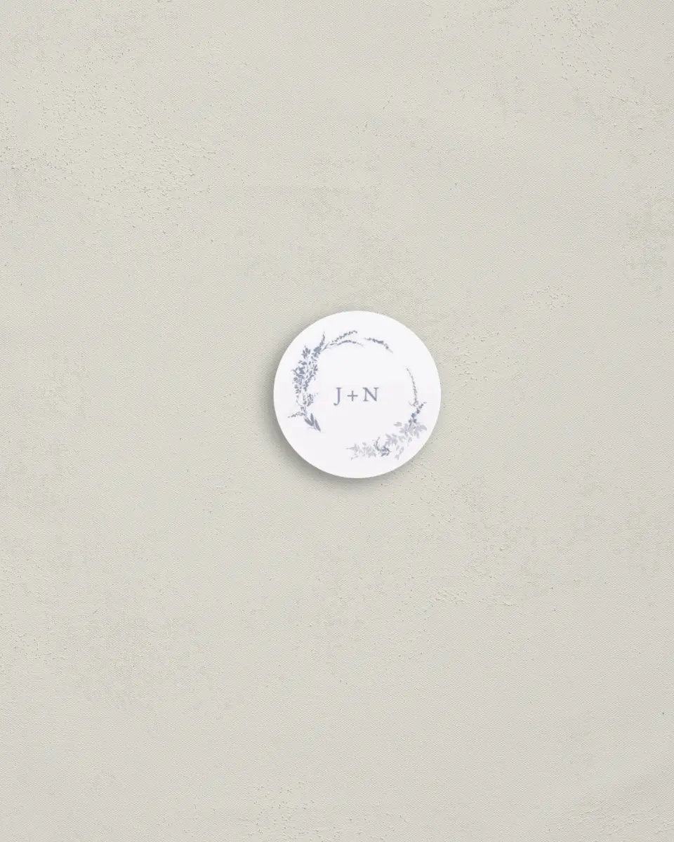 This is a 1¼" circle Envelope Seal called Dainty Wreath printed in full color