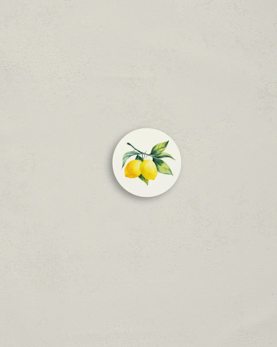 This is a 1¼" circle Envelope Seal called Antique Lemon printed in full color