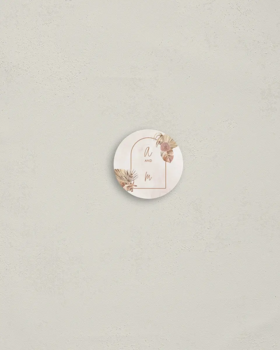 This is a 1¼" circle Envelope Seal called Boho Blooms printed in full color