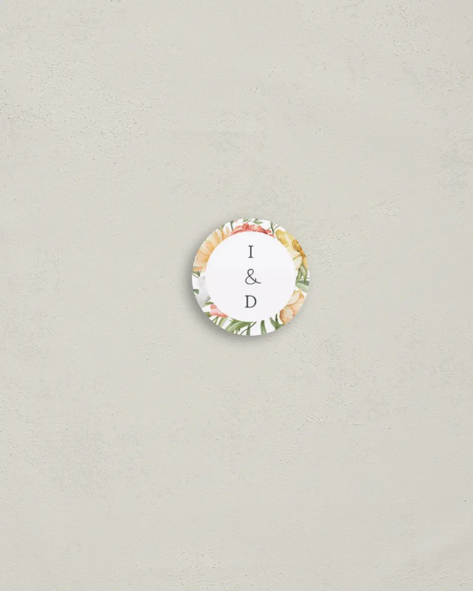This is a 1¼" circle Envelope Seal called Secluded Blooms printed in full color