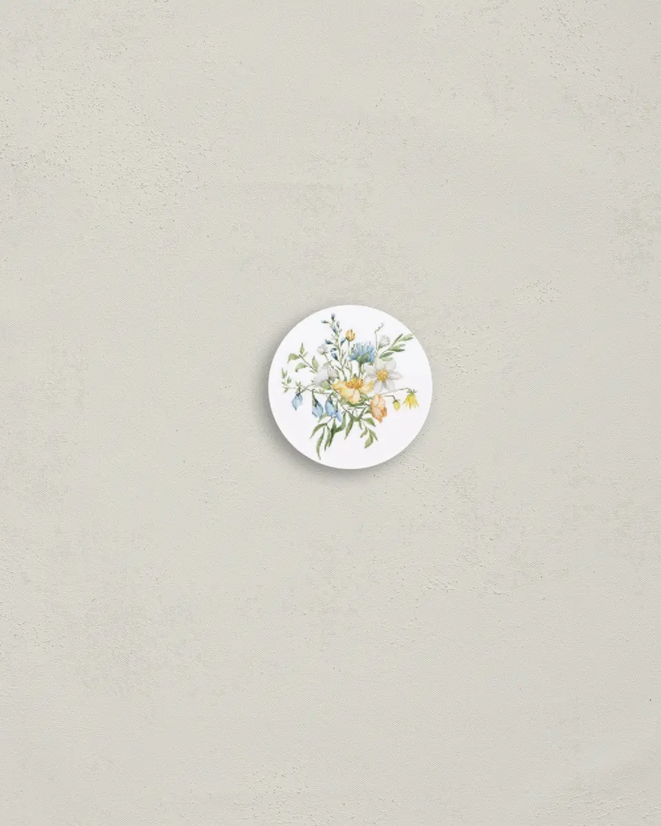 This is a 1¼" circle Envelope Seal called Garden Party printed in full color
