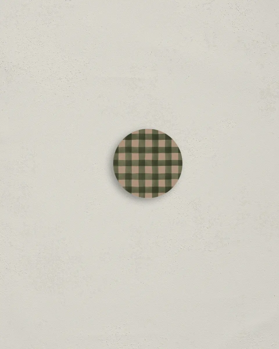 This is a 1¼" circle Envelope Seal called Fir Tree Flannel printed in full color