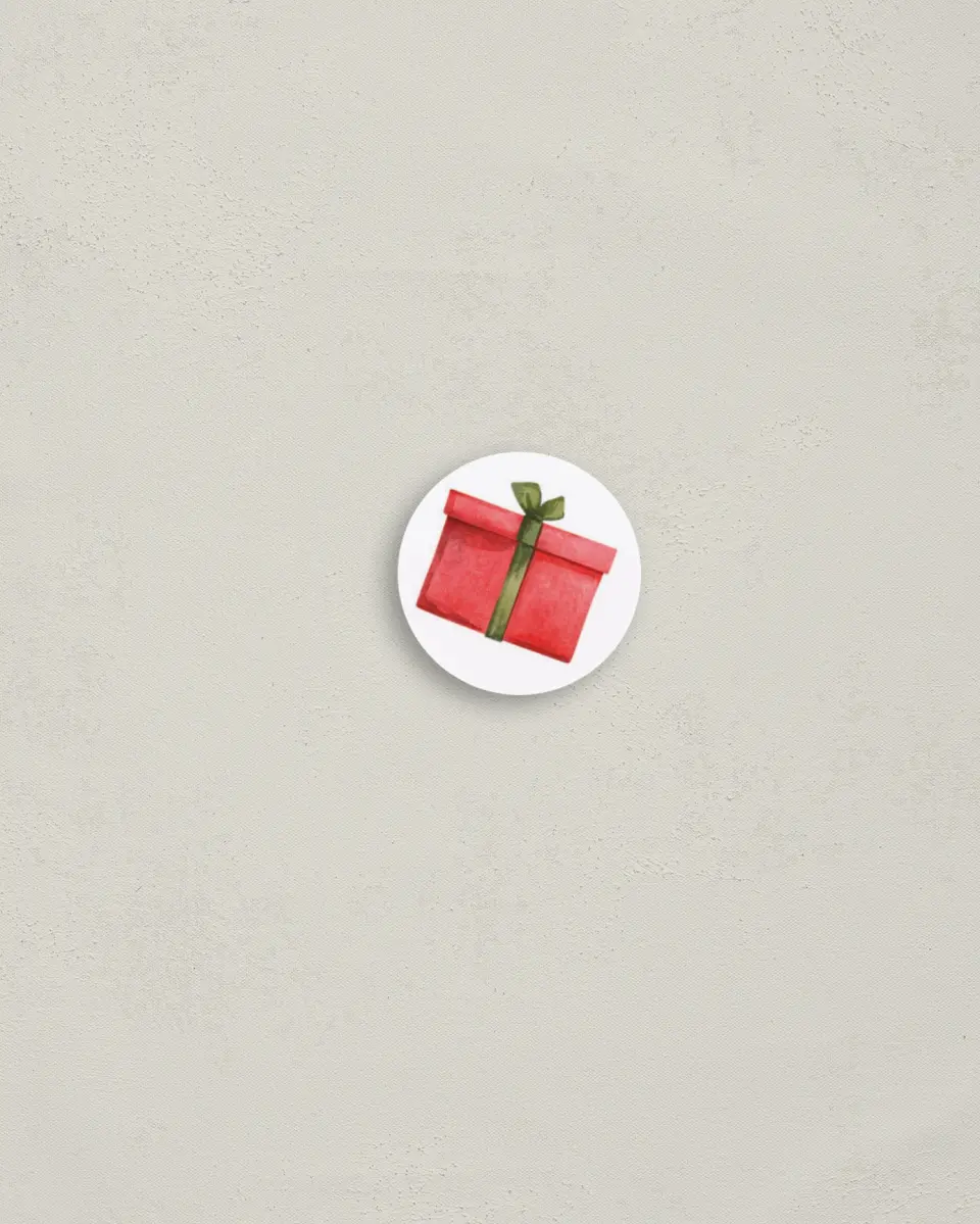 This is a 1¼" circle Envelope Seal called Presents printed in full color