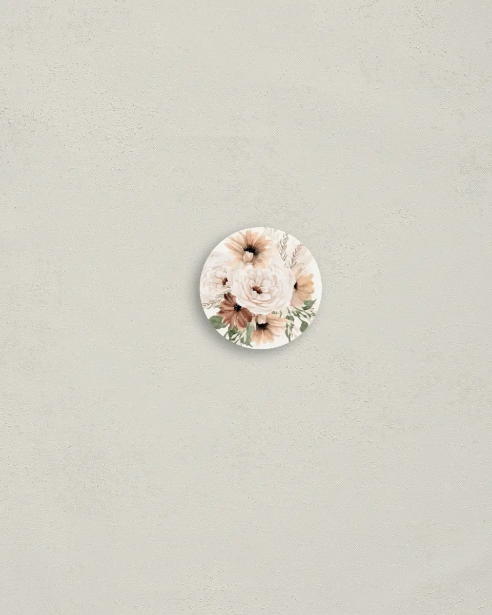 This is a 1¼" circle Envelope Seal called Autumn Blooms printed in full color