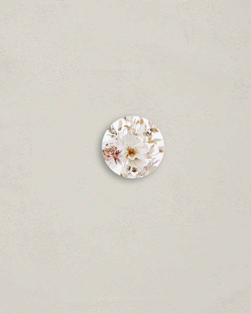 This is a 1¼" circle Envelope Seal called Petal Perfect printed in full color