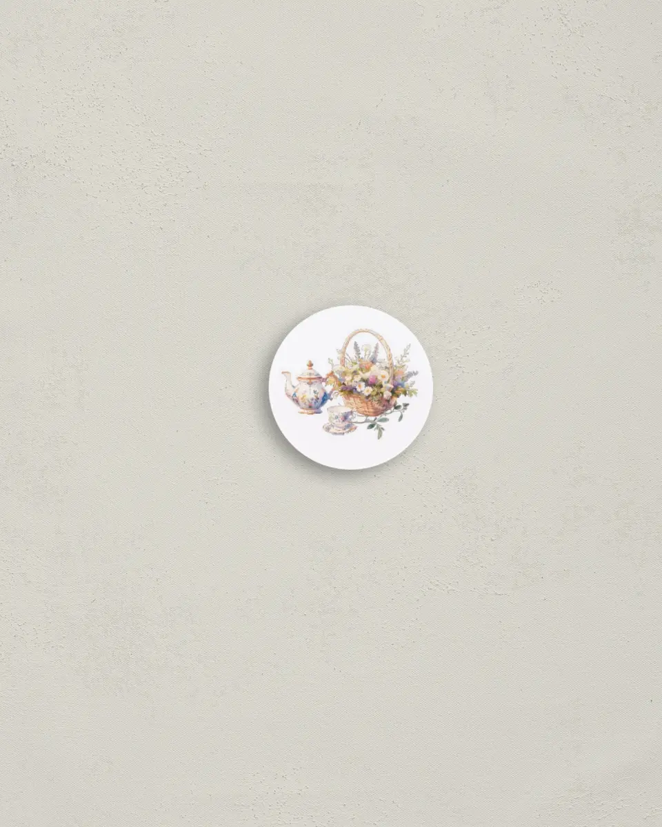 This is a 1¼" circle Envelope Seal called Tea Party for You printed in full color