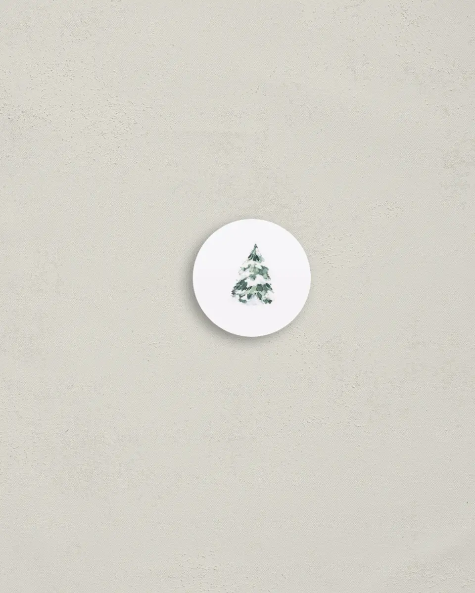 This is a 1¼" circle Envelope Seal called Frosted Forest printed in full color