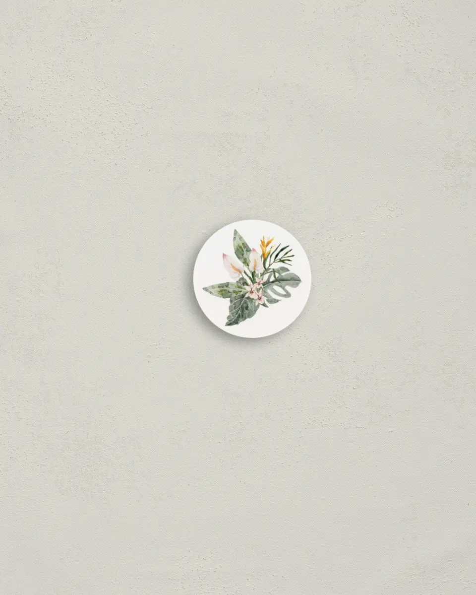 This is a 1¼" circle Envelope Seal called Aloha Amore printed in full color