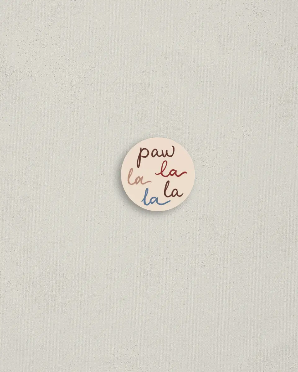 This is a 1¼" circle Envelope Seal called Paw La La La La printed in full color