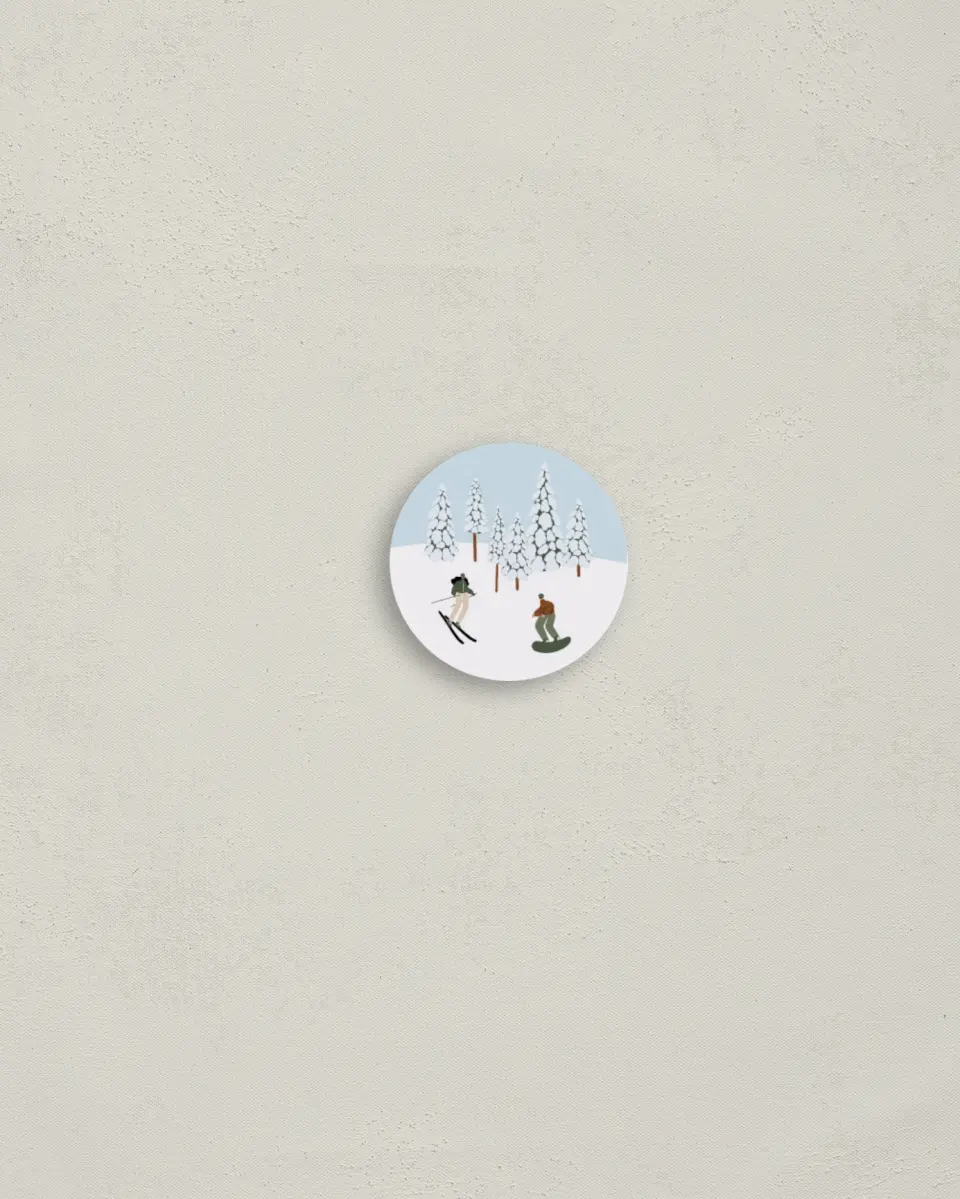 This is a 1¼" circle Envelope Seal called Dashing through the Snow printed in full color