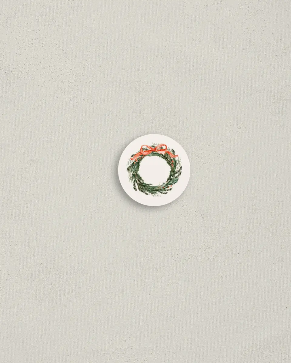This is a 1¼" circle Envelope Seal called Merry Wreath printed in full color