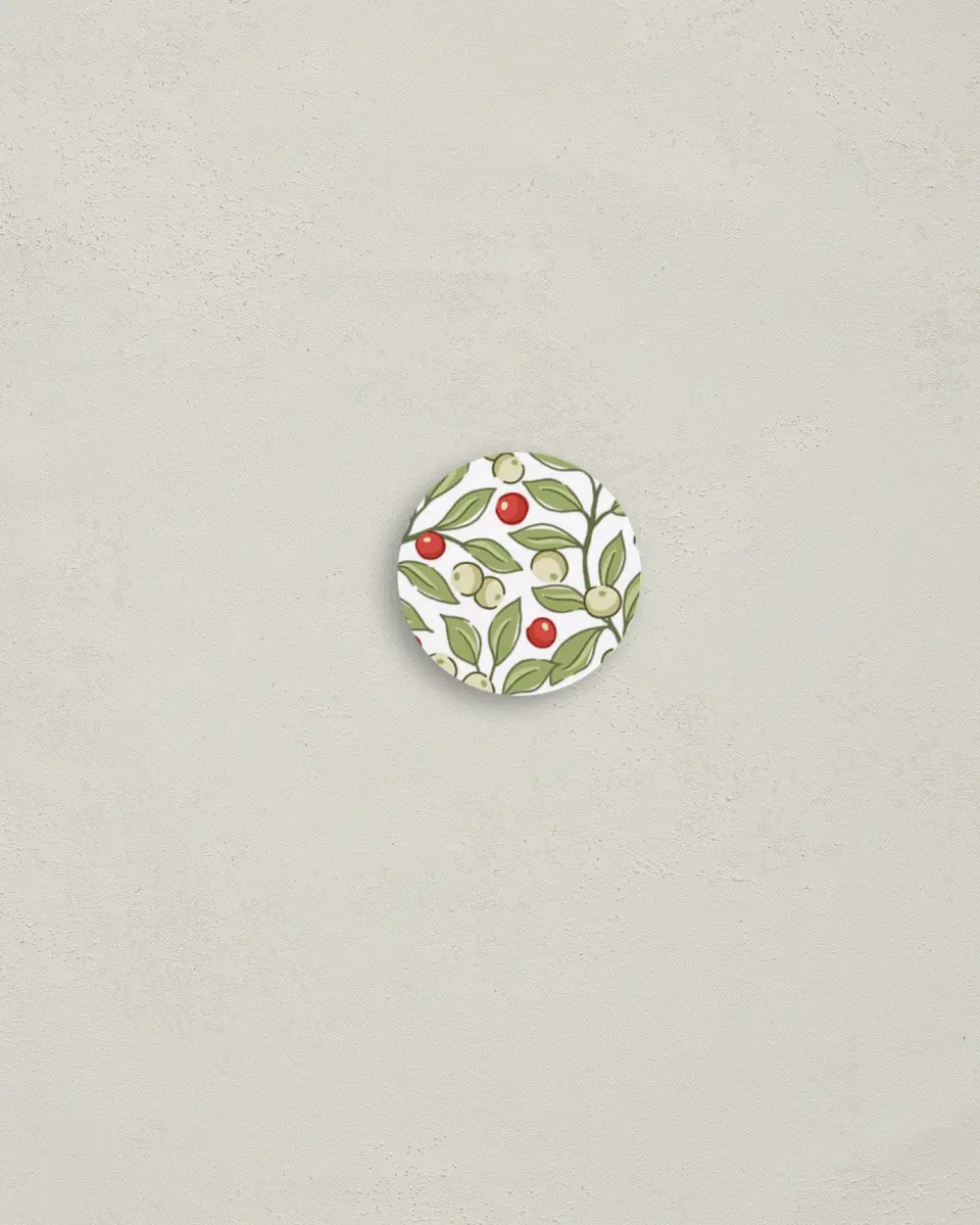 This is a 1¼" circle Envelope Seal called Holiday Holly printed in full color