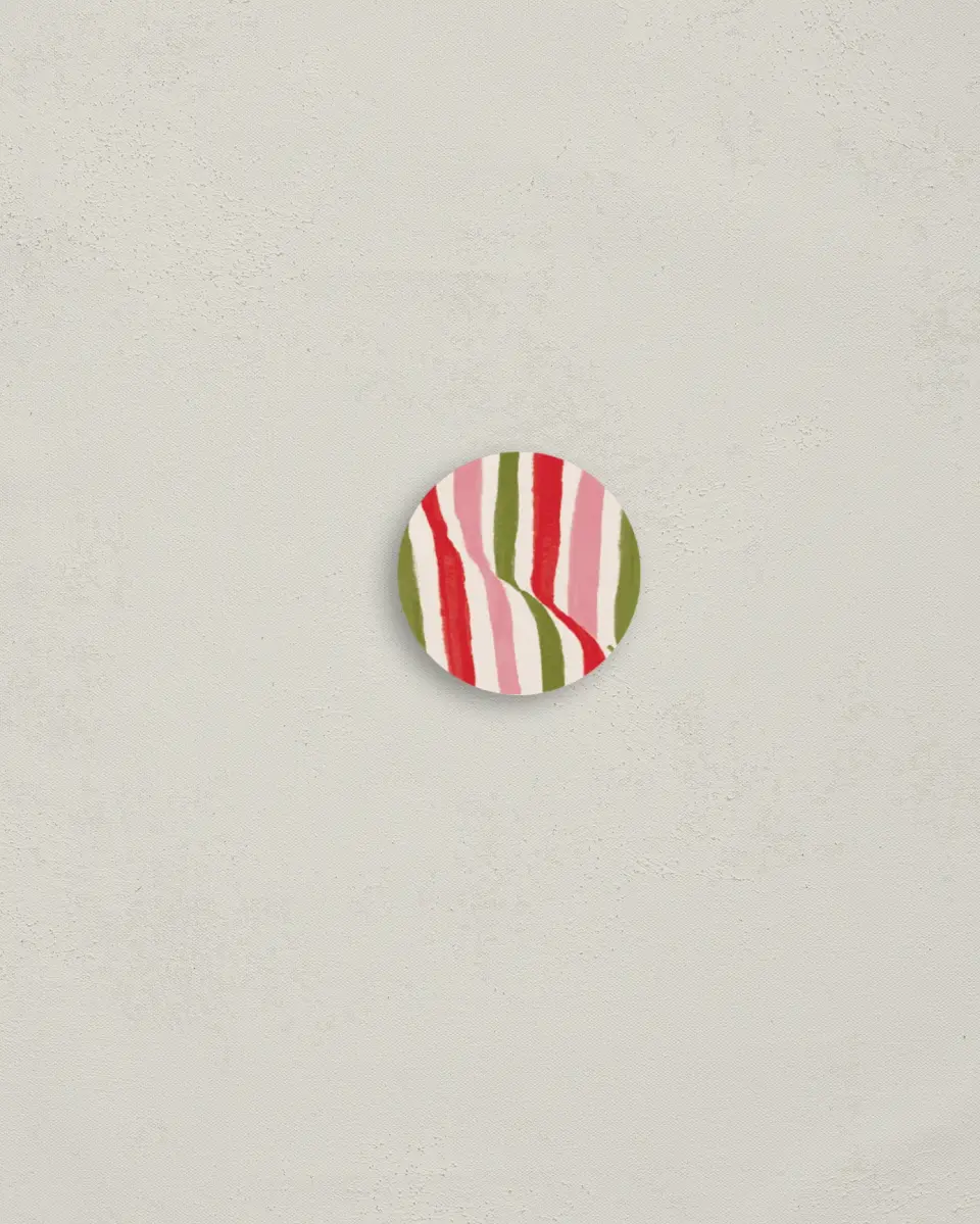 This is a 1¼" circle Envelope Seal called Candy Stripes printed in full color