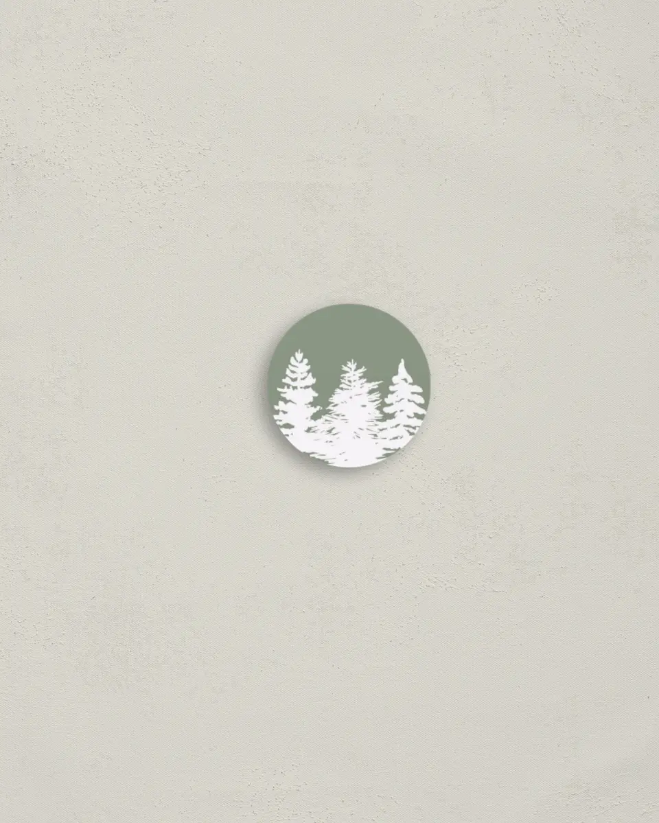 This is a 1¼" circle Envelope Seal called Joyful Pines printed in full color